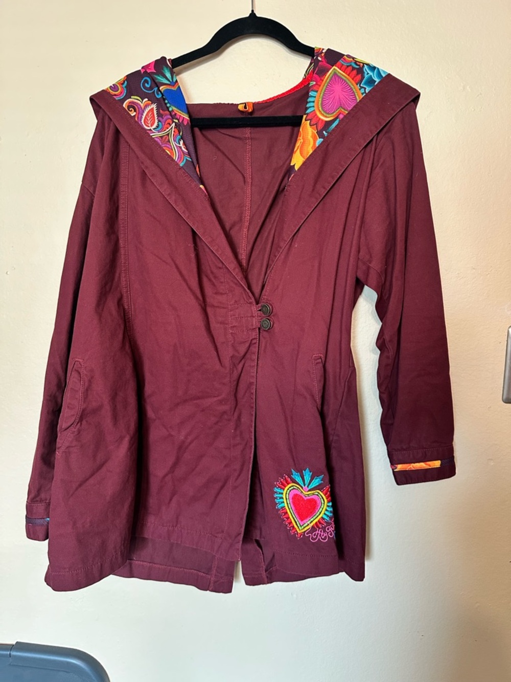 Ay guey! Brand Women's Maroon Hooded Jacket with Embroidered Heart